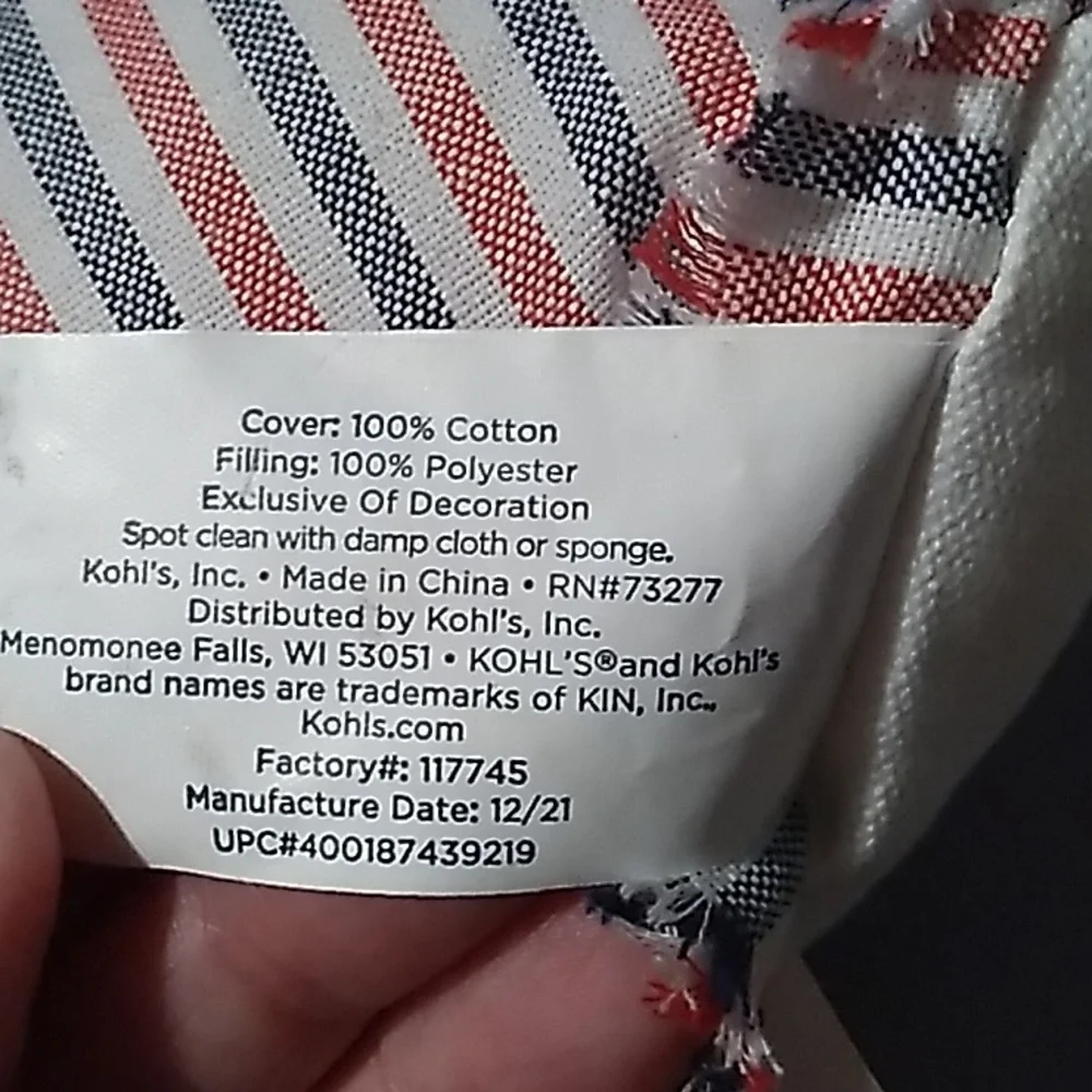 Kohl's Striped Patriotic Accent Pillow in Red, White & Blue